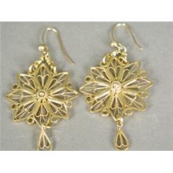 A pair of yellow metal filigree earrings, 5cm long Est. 80/120...