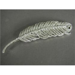 A diamond feather brooch set in 18k white gold (total diamond weight approx 2.5cts), 9cm long Est...