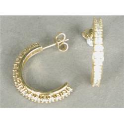 A pair of diamond open hoop earrings (total approx 1.35cts), set in 14ct yellow gold, 2cm long Es...