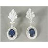 Image 1 : A pair of sapphire and diamond cluster drop earrings, set in 18ct white gold, the pierced mounts...