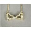Image 1 : A diamond double heart pendant set in 18ct gold, 3cm wide on an 18ct gold flat curb link chain, 4...