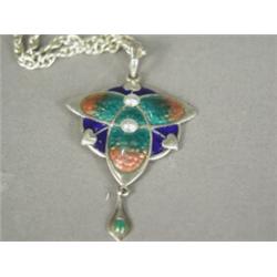 An Arts & Crafts silver and enamel pendant by Schaverien and Eastmead, hallmarked Birmingham 1909...