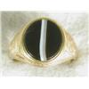 Image 1 : A 19th century yellow metal (tests 18ct) signet ring set with banded agate, within engraved shoul...