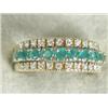 Image 1 : A 15ct gold three row 1/2 eternity ring, set with emeralds and diamonds, size O Est. 150/200...