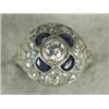 Image 1 : A sapphire and diamond filigree bombe ring millegrain, set in white metal (tests platinum) size K...