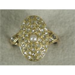 A 19th century split pearl and rose cut diamond cluster ring with diamond set split shoulders, si...