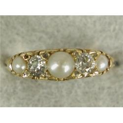 A Victorian diamond and split pearl engraved half hoop ring Est. 200/300...