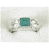 Image 1 : A three stone emerald and old cut diamond ring set in platinum (emerald approx 1ct, diamond appro...