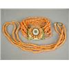 Image 1 : A coral eight strand beaded bracelet with a pinchback and mother of pearl clasp and a two strand...