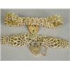 Image 1 : Two 9ct gold gatelink bracelets, one engraved, both with heart lockets Est. 100/150...
