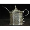 Image 1 : A Victorian silver hexagonal mustard pot chased with scroll work decoration, 1859, and a mustard...