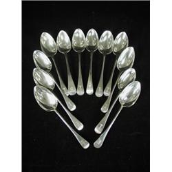 A set of six George IV silver serving spoons, London 1827, a set of four serving spoons, London 1...