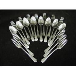 Eight Georgian silver dessert spoons, various dates, together with twelve matching silver dessert...