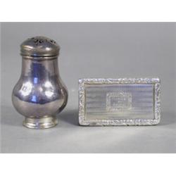 A George III silver snuff box with a gilt interior, with inscription to the base commemorating a...