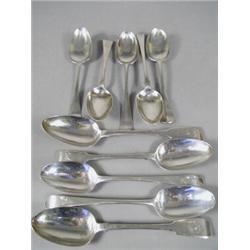 Two pairs of Georgian silver serving spoons, hallmarked London 1784 and 1828, makers Thos Northco...