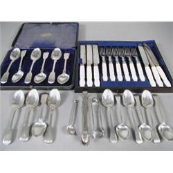 Six silver teaspoons by George Angell, London 1865, six George III silver teaspoons, a pair of Ge...