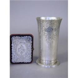 A Victorian silver card case in a presentation case, with inscription, Birmingham 1864, maker H &...