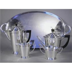 An early 20th century Walker & Hall Princes plate Art Deco five piece tea set, numbered to the un...