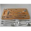 Image 1 : A late 20th century Georg Jensen stainless steel wine and cheese serving cutlery in fitted wooden...