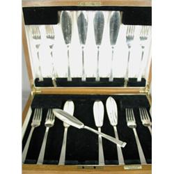 A cased set of Art Deco silver fish eater's, 1936 Est. 100/150...