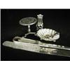 Image 1 : Two modern silver letter openers, a miniature table and chair, and shell salt and spoon Est. 100/...