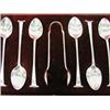 Image 1 : A set of six silver Onslow pattern teaspoons and a pair of sugar tongs in a fitted case, makers m...