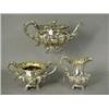 Image 1 : An early Victorian silver teaset, comprising a teapot, milk jug and twin handed sugar bowl, of sq...