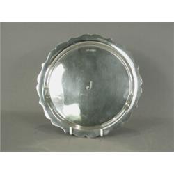 A George VI Walker & Hall silver card tray with card cut rim monogrammed 'J', Sheffield 1944, 20....
