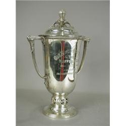 A silver two handled lidded trophy engraved 'Guys Hospital Medical School, The Nuffield Cup 1938...