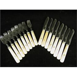 A set of six pairs of Victorian silver fish knives and forks 1863, blades engraved (handles disco...