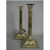Image 1 : A pair of 19th century Sheffield plate candlesticks with corinthian columns and decorative shaped...