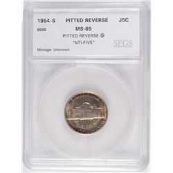 1954-S JEFFERSON NICKEL, SEGS MS-65 GEM, RARE MINT ERROR "NTI-FIVE"