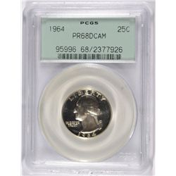 1964 WASHINGTON QUARTER, PCGS PROOF-68 DCAM!