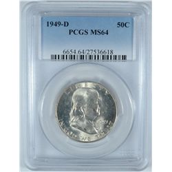 1949-D FRANKLIN HALF DOLLAR, PCGS MS-64