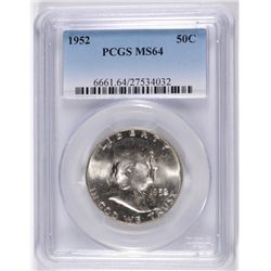 1952 FRANKLIN HALF DOLLAR, PCGS MS-64