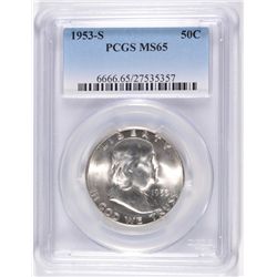 1953-S FRANKLIN HALF DOLLAR, PCGS MS-65 GEM!