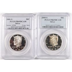 2-SILVER KENNEDY HALF DOLLARS, 2000-S & 2001-S, BOTH PCGS PR69DCAM