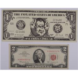 1963 $2 NOTE & 1971 NOVELTY NOTE "The Inflated States of America"