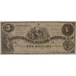 1861 $5 CONFEDERATE STATES OF AMERICA