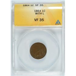 1864-L INDIAN HEAD CENT, ANACS VF-35,  KEY DATE!  IT'S REALLY XF-40!