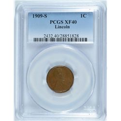 1909-S LINCOLN CENT, PCGS XF-40  KEY COIN!