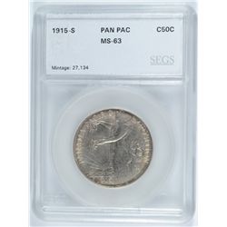 1915-S PAN-PACIFIC COMMEMORATIVE HALF DOLLAR, SEGS MS-63,