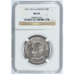 1921 ALABAMA 2X2 COMMEMORATIVE HALF DOLLAR, NGC MS-64