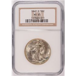 1942-D Walking Liberty Half Dollar NGC MS 65 WHITE!