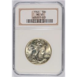 1945 WALKING LIBERTY HALF DOLLAR, NGC MS-65  GEM