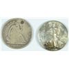 Image 1 : ( 2 ) SILVER HALF DOLLARS: 1877 SEATED, PLUGGED AND 1941-S WALKING LIBERTY