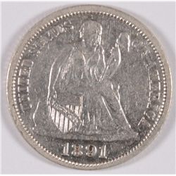 1891 SEATED DIME AU-55