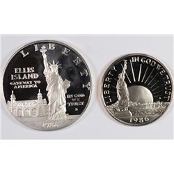 1986 STATUE OF LIBERTY PROOF SILVER DOLLAR AND CLAD HALF DOLLAR, COINS ONLY