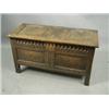 Image 1 : A 17th century oak coffer with a three panelled lid Est. 300/500...