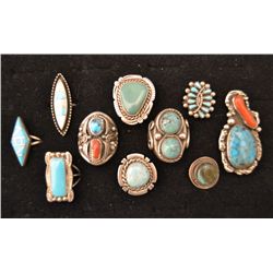 TEN NAVAJO SILVER RINGS